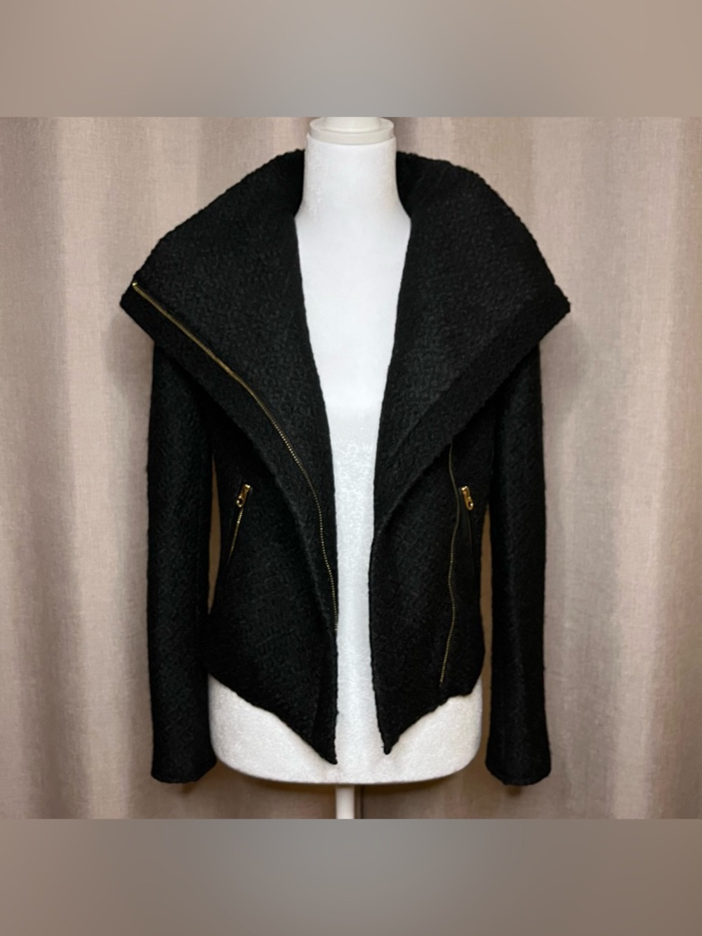Vintage Y2K Juicy Couture Biker Moto Wool Jacket Coat Black Wool Tweed Women’s S - Picture 10 of 15